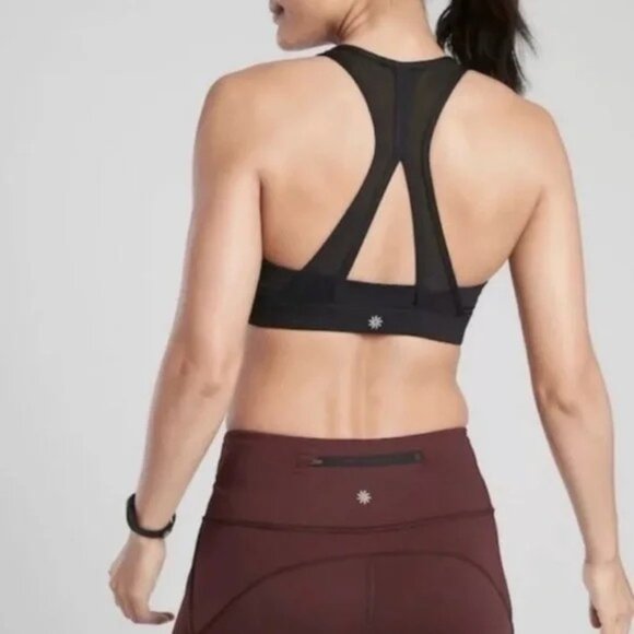 ATHLETA Contender Sports Bra Mesh Padded Solid Black Racerback, Size S Small - Picture 1 of 7